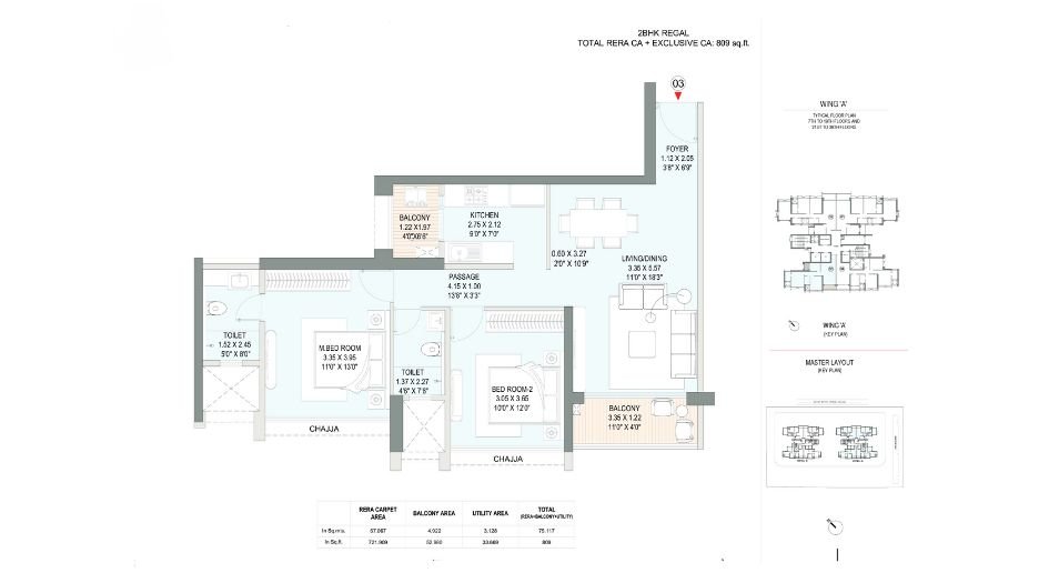 Godrej-Eternal-Palm-Floor-Plan-2 BHK-809 Sqft
